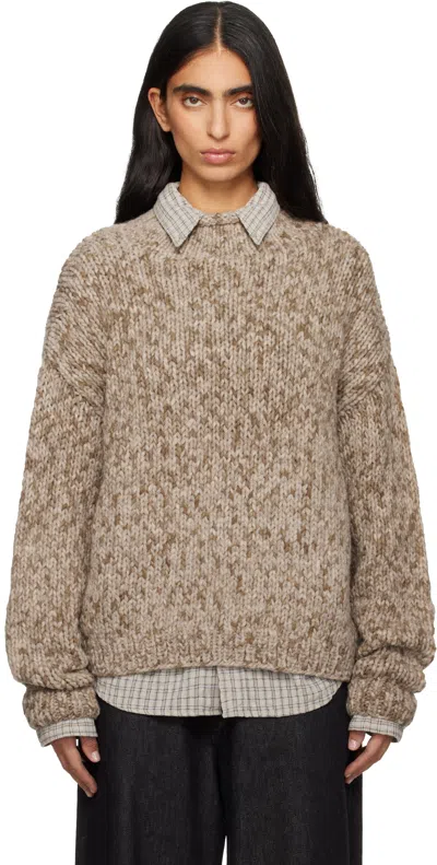 Lauren Manoogian Beige Handknit Paint Rollneck Sweater In Brown