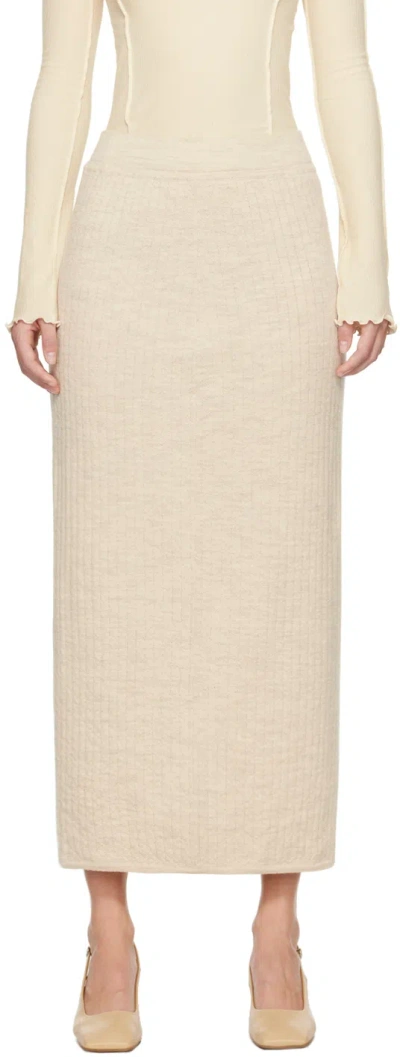 Lauren Manoogian Beige Line Quilt Midi Skirt In E01 Ecru
