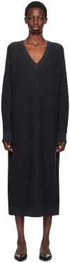 LAUREN MANOOGIAN BLACK WIDE V-NECK MAXI DRESS