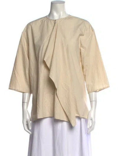Pre-owned Lauren Manoogian Crew Neck Three-quarter Sleeve Top In Neutral