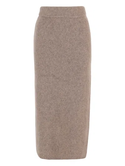 Lauren Manoogian Elasticated-waistband Back-slit Midi Skirt In Neutral