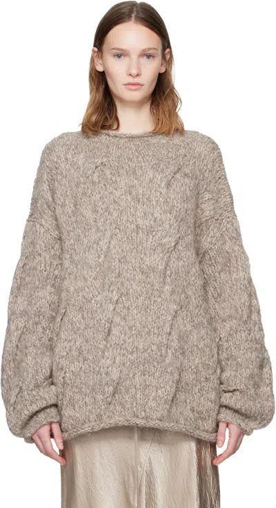 Lauren Manoogian Gray Handknit Cable Rollneck Sweater In Brown