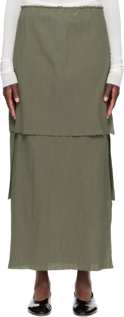 Lauren Manoogian Khaki Raw Layer Maxi Skirt In Green
