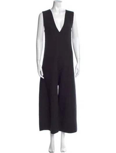 Pre-owned Lauren Manoogian Merino Wool Plunge Neckline Jumpsuit In Black