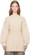 Lauren Manoogian Off-white Handknit Peplum Pullover Sweater In A07 Alabaster