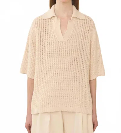 Lauren Manoogian Rack Knit Polo Shirt In Ivory In Gray