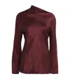Lauren Manoogian Satin Draped Luster T-shirt In Burgundy