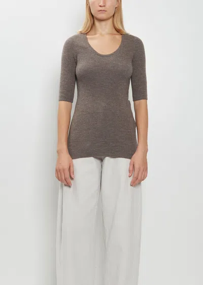 Lauren Manoogian Stretch Wool Alpaca Rib Scoop-neck Sweater In Brown