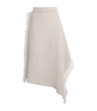 Lauren Manoogian Wool Knitted Fringe Midi Skirt In White