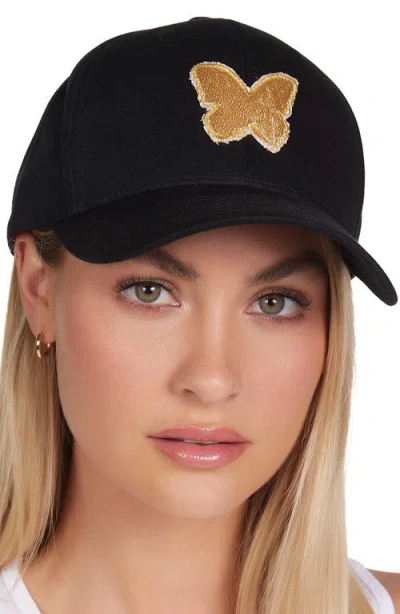 Lauren Moshi Bay  Gold Butterfly Patches Hat In Black