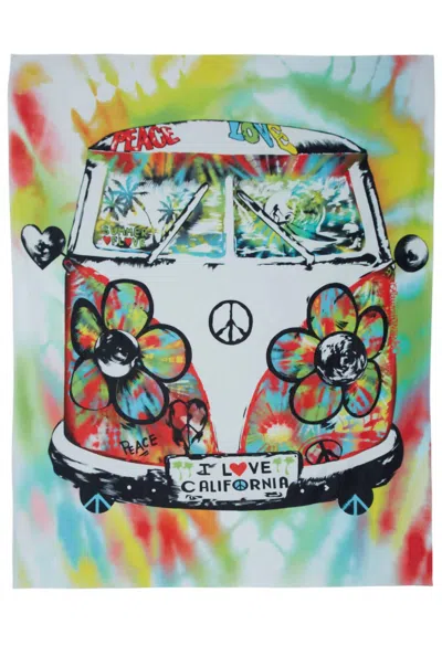 Lauren Moshi Brinkley Color Rasta Lion And Peace Bus Square Blanket Towel For Two Set In White Multi