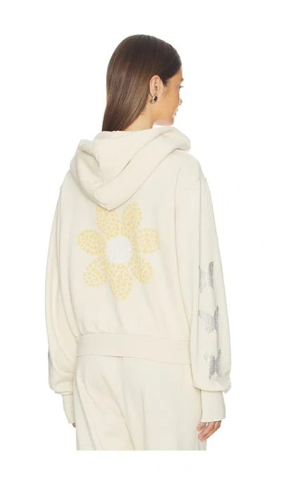 Lauren Moshi Butterfly Daisy Crop Zip Hoodie In White