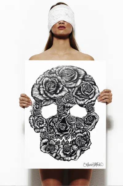 Lauren Moshi Canvas Skull Rose Art In White