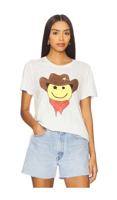 Lauren Moshi Cowboy Happyface Boyfriend Tee In White