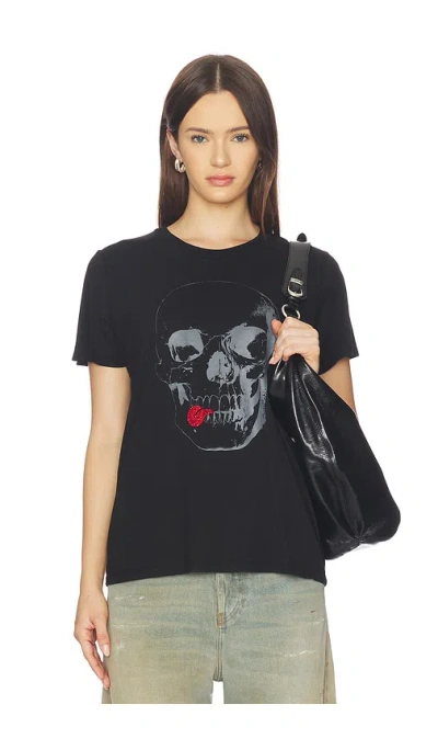 Lauren Moshi Crystal Tongue Skull Boyfriend Tee In Black