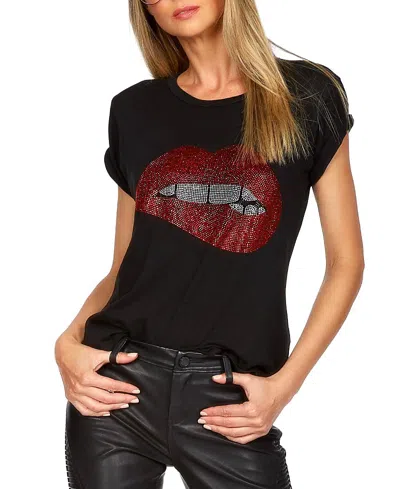 Lauren Moshi Edda Crystal Biting Lip Top In Black