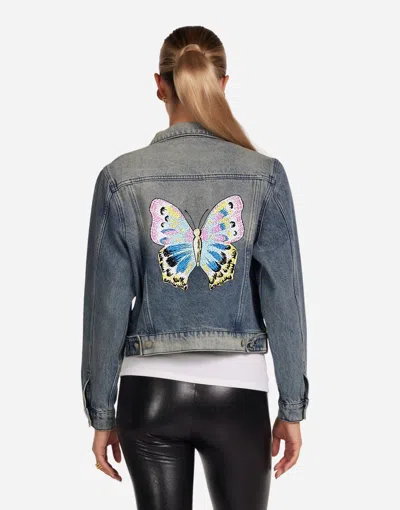 Lauren Moshi Elena Butterfly Love Embroidery In Blue