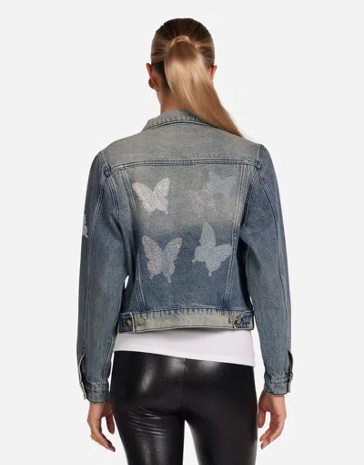 Lauren Moshi Elena Crystal Opal Butterflies In Stone Wash Denim