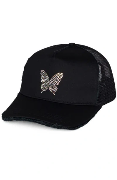 Lauren Moshi Jilly Crystal Mini Butterfly Trucker Hat In Black