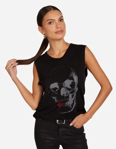 Lauren Moshi Kel Crystal Tongue Skull In Black