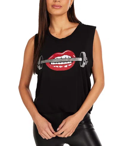 Lauren Moshi Kerry Barbell Lip Tee In Black