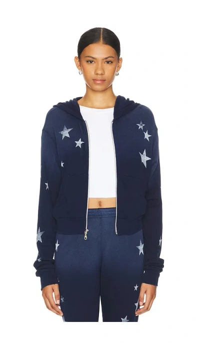 Lauren Moshi Lachelle Crop Zip Up Hoodie Vintage Stars In Navy