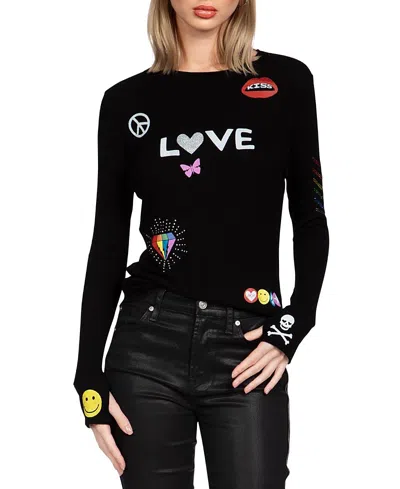 Lauren Moshi Mckinley #1 Love Color Crystal & Stud Embellishments Top In Black