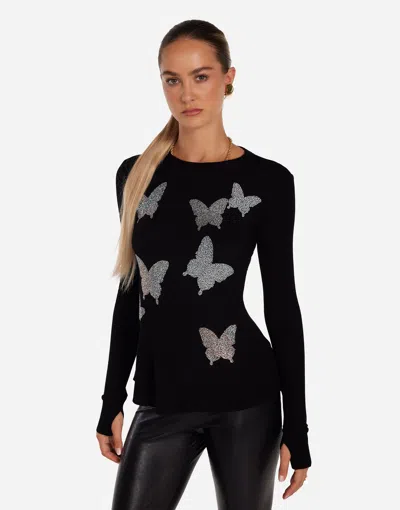 Lauren Moshi Mckinley Crystal Opal Butterflies In Black