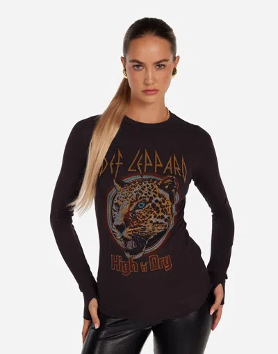 Lauren Moshi Mckinley Def Leppard High & Dry Thermal Top In Onyx