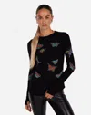 Lauren Moshi Mckinley Vintage Butterflies Thermal Top In Black