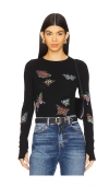 Lauren Moshi Mckinley Vintage Butterflies Thermal Top In Black
