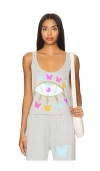 Lauren Moshi Rosetta Crop Tank Butterfly Eye In Grey