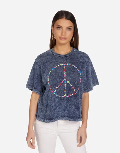 Lauren Moshi Rue Charm Peace Sign In Acid Denim