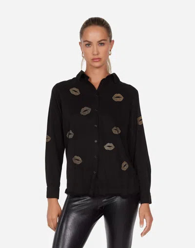 Lauren Moshi Sloane Gold Stud Kisses In Black