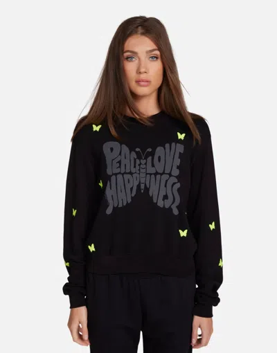 Lauren Moshi Spalding Neon Peace Love Butterflies In Black