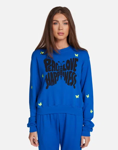 Lauren Moshi Spalding Neon Peace Love Butterflies In Vibrant Blue