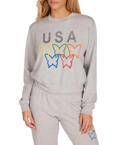 Lauren Moshi Spalding Usa Butterflies Sweater In Gray