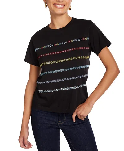 Lauren Moshi Ursula Crystal Evil Eye Stripe Top In Black