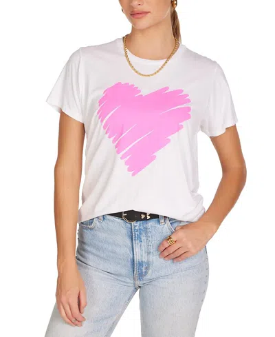 Lauren Moshi Wolf X Pink Scribble Heart Tee In White