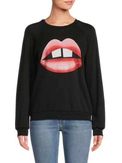 Lauren Moshi Women's Lips Crewneck Sweatshirt In Black