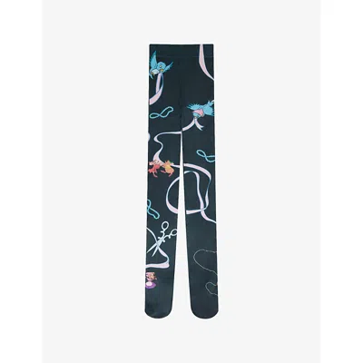 Lauren Perrin Womens Harry Lambert For  X Disney Sketch Animal Tights In Black