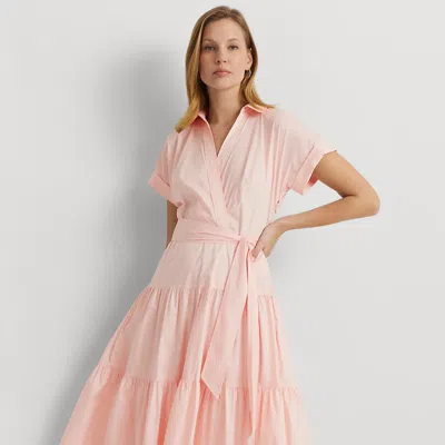 Lauren Petite Belted Cotton-blend Tiered Dress In Pink Opal
