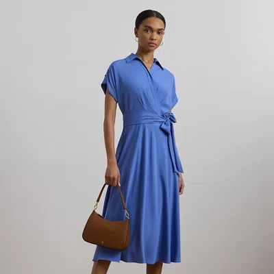 Lauren Petite Belted Crepe Dress In Soft Lazuli