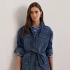 Lauren Petite Belted Denim Shirt Jacket In Marina Wash