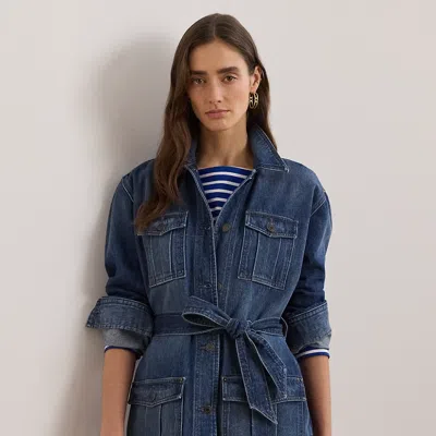Lauren Petite Belted Denim Shirt Jacket In Marina Wash