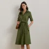 Lauren Petite Belted Double-faced Georgette Shirtdress In Olive Grove