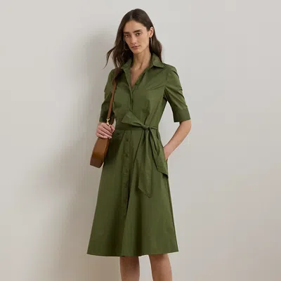 Lauren Petite Belted Double-faced Georgette Shirtdress In Olive Grove