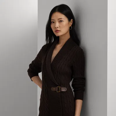 Lauren Petite Buckled Cotton Sweater In Circuit Brown