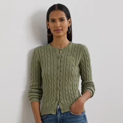 Lauren Petite Cable-knit Cotton Cardigan In Sage Green