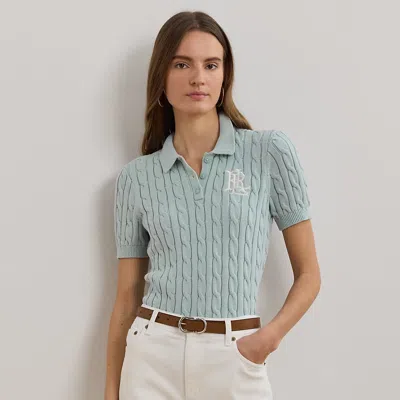 Lauren Petite Cable-knit Cotton Polo Sweater In Aqua Pearl